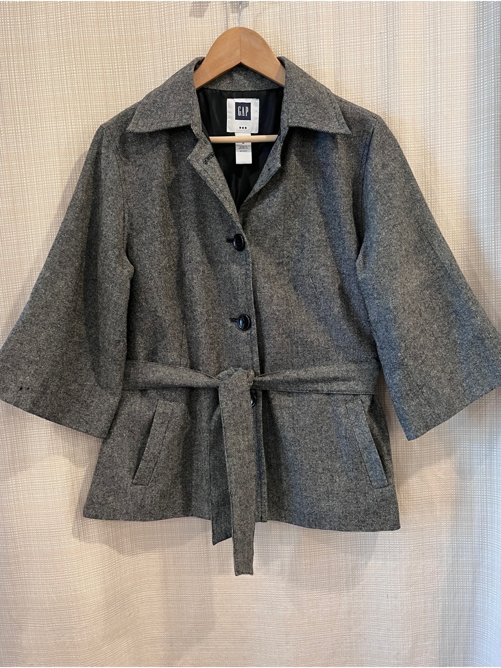 GAP Tweed Wool Belted Cropped Jacket Blazer Minimalist Fall